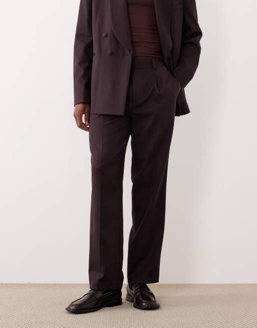 ASOS DESIGN - Rechte smokingbroek van keperstof met contrast in bordeauxrood, 2 van 5