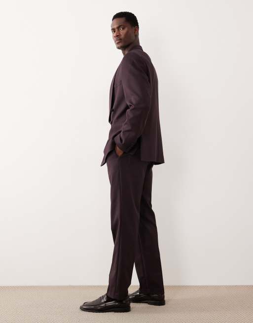 ASOS DESIGN - Rechte smokingbroek van keperstof met contrast in bordeauxrood, 3 van 5