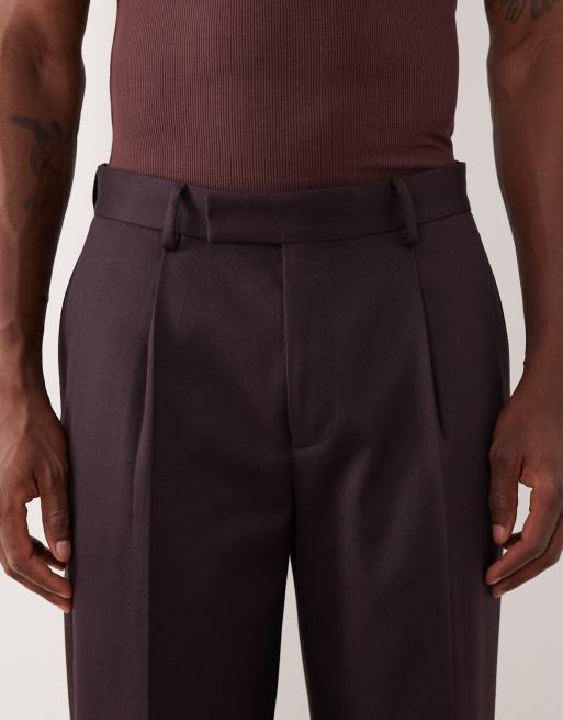 ASOS DESIGN - Rechte smokingbroek van keperstof met contrast in bordeauxrood, 4 van 5