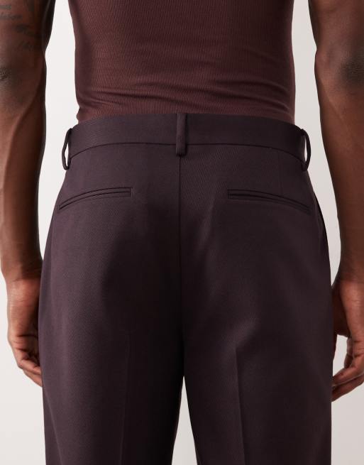 ASOS DESIGN - Rechte smokingbroek van keperstof met contrast in bordeauxrood, 5 van 5