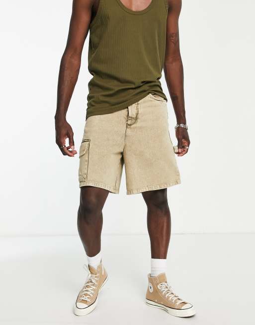 ASOS DESIGN - Rechte timmermansshort met acid was in kaki