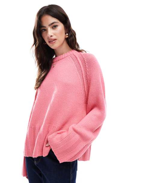 ASOS DESIGN - Rechte trui met brede ribbels in roze - view 1
