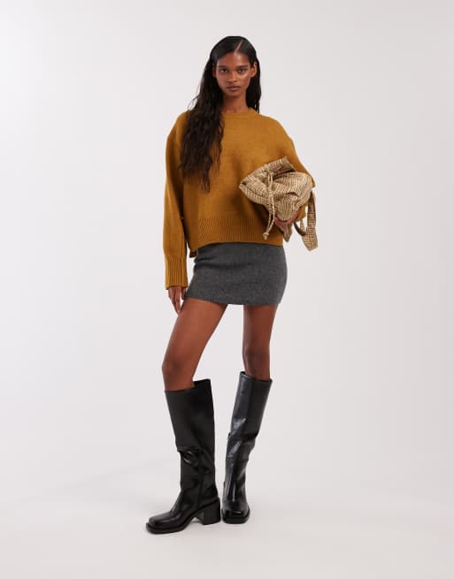 ASOS DESIGN - Rechte trui met ronde hals en zijsplit in bruin, 2 van 4