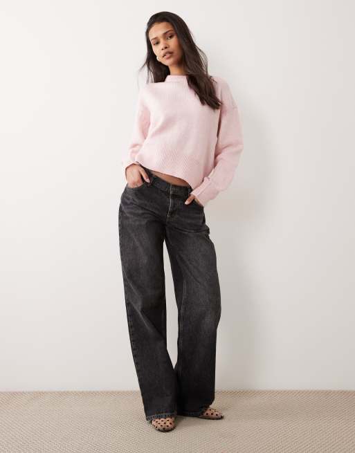 ASOS DESIGN - Rechte trui met ronde hals en zijsplit in lichtroze, 2 van 4