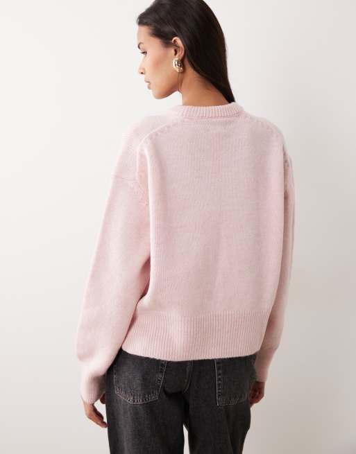 ASOS DESIGN - Rechte trui met ronde hals en zijsplit in lichtroze, 4 van 4