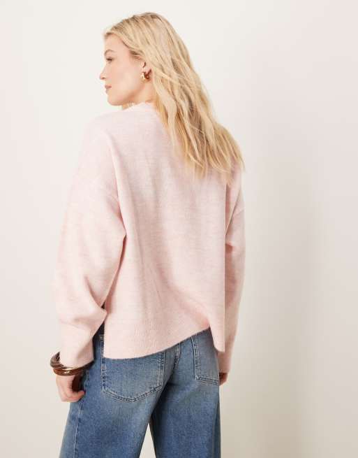 ASOS DESIGN - Rechte trui met ronde hals en zijsplitten in roze, 4 van 4