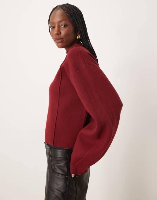 ASOS DESIGN - Rechte trui met structuur en opstaande boord in bordeauxrood, 2 van 4