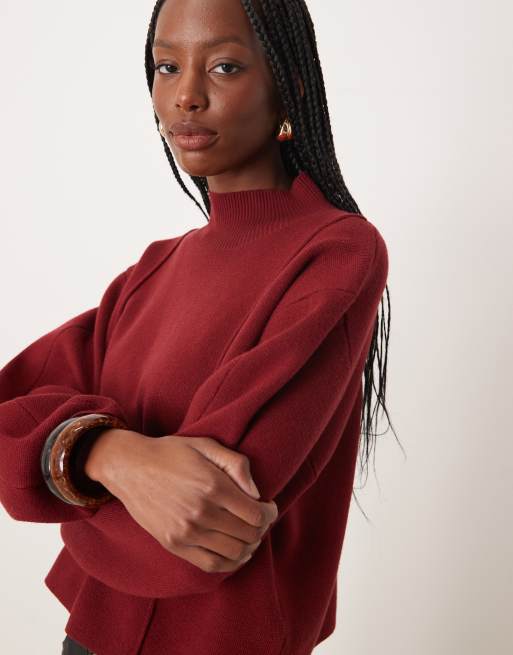 ASOS DESIGN - Rechte trui met structuur en opstaande boord in bordeauxrood, 3 van 4