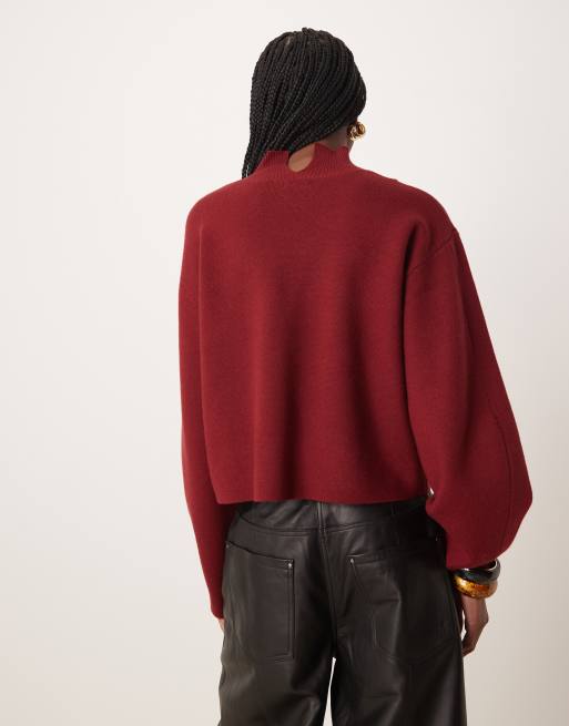 ASOS DESIGN - Rechte trui met structuur en opstaande boord in bordeauxrood, 4 van 4