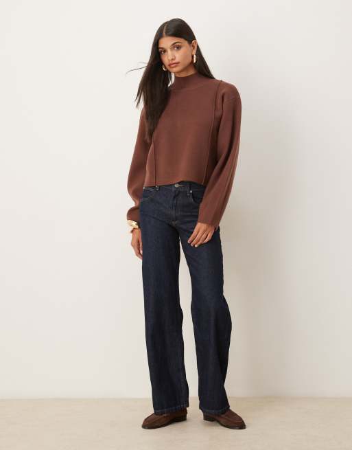 ASOS DESIGN - Rechte trui met structuur en opstaande boord in chocoladebruin, 2 van 4