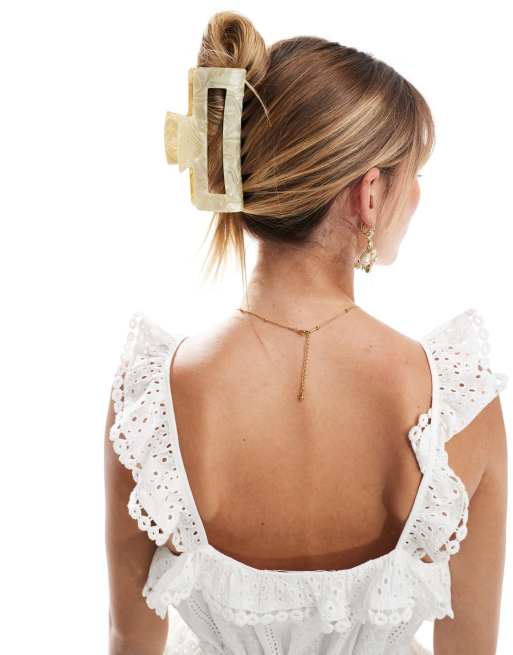 ASOS DESIGN – Rechteckige Haarkralle aus zitronengelbem Harz