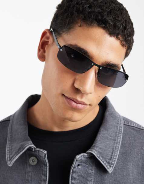 ASOS DESIGN – Rechteckige Metall-Sonnenbrille in Schwarz mit getönten Gläsern - view 1