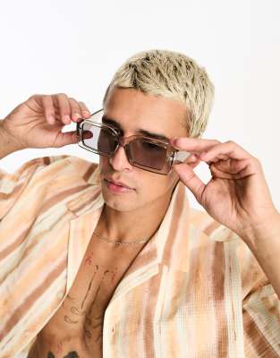 ASOS DESIGN – Rechteckige Oversize-Sonnenbrille in Kristallgrau