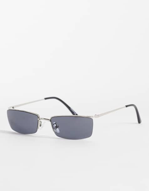 ASOS DESIGN – Rechteckige, randlose Sonnenbrille mit silberfarbenem Metallrahmen und getönten Gläsern - view 1
