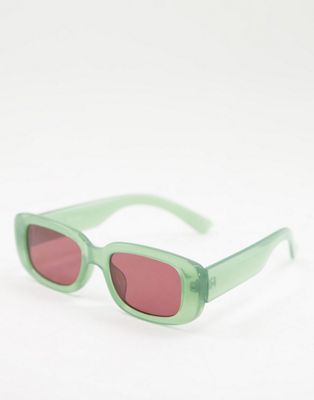 ASOS DESIGN – Rechteckige Sonnenbrille in Grün mit getönten Gläsern