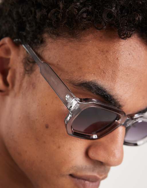 ASOS DESIGN – Rechteckige Sonnenbrille in Kristallgrau mit breitem Gestell und getönten Gläsern, 3 von 3