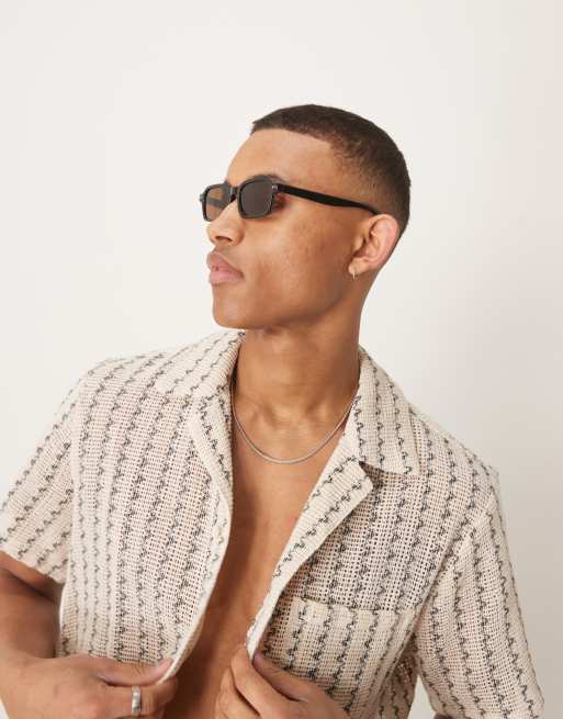 ASOS DESIGN – Rechteckige Sonnenbrille mit schwarzem Gestell und braunen Gläsern, 3 von 3