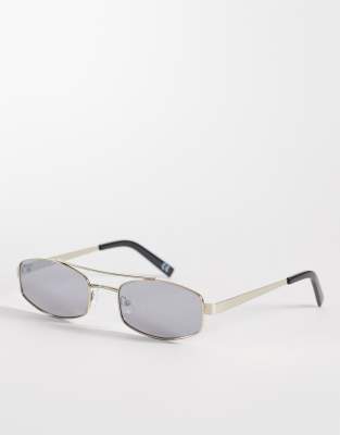 Rechteckige Sonnenbrille mit silberfarbenem Metallrahmen und getönten, verspiegelten Gläsern Silber One Size