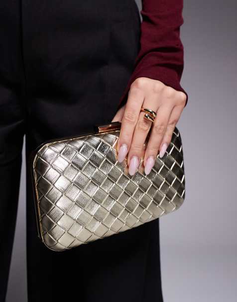 ASOS DESIGN - Rechthoekige clutch tas met crossbody band in goud - view 1