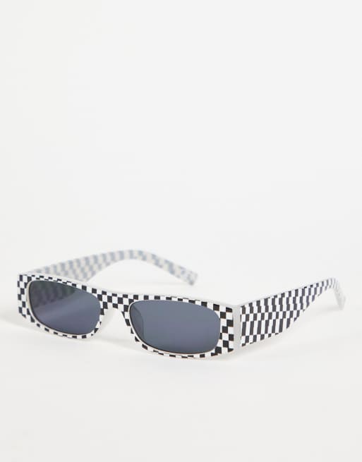 ASOS DESIGN - Rechthoekige mini-zonnebril met dambordpatroon in zwart en wit