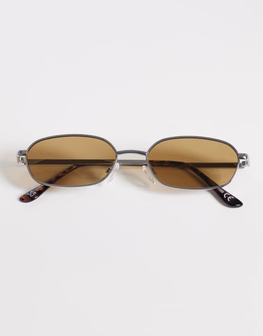 ASOS DESIGN - Rechthoekige zonnebril in zilver met olijfgroen glas, 3 van 3