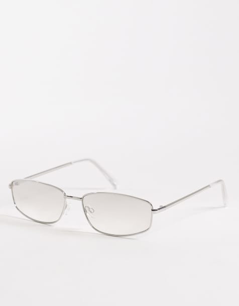 ASOS DESIGN - Rechthoekige zonnebril in zilver met rookglas - view 1