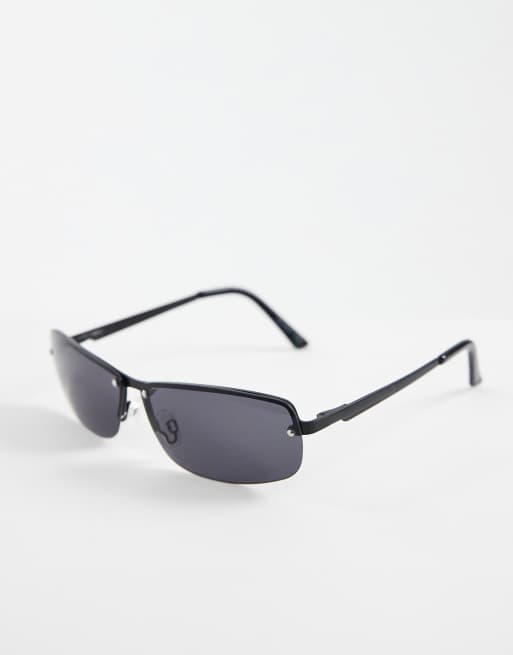 ASOS DESIGN - Rechthoekige zonnebril in zwart met rookglas, 2 van 3