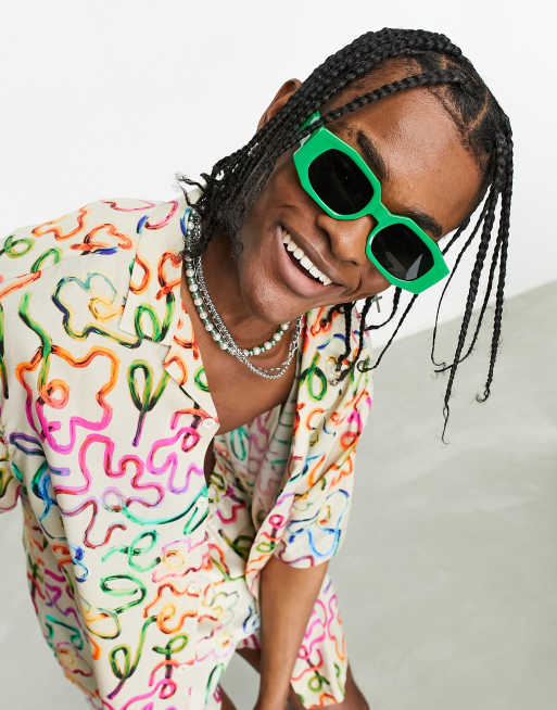 ASOS DESIGN - Rechthoekige zonnebril met rookglazen in groen
