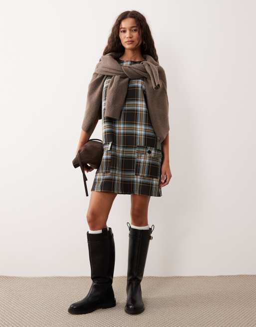 ASOS DESIGN - Rechtvallende geruite mini jurk met zakken blauw, 2 van 4