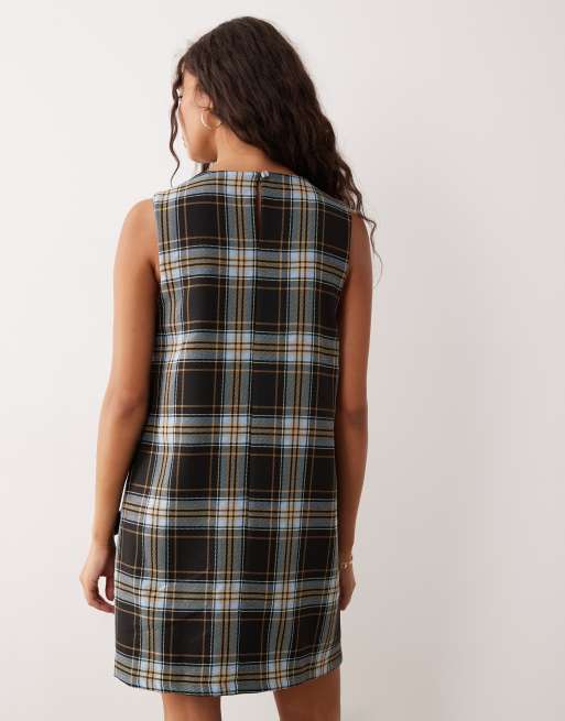 ASOS DESIGN - Rechtvallende geruite mini jurk met zakken blauw, 4 van 4