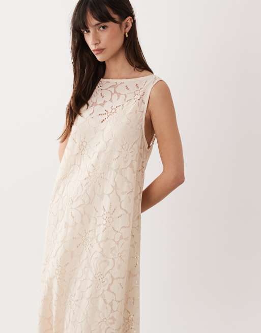 ASOS DESIGN - Rechtvallende maxi jurk van kant in neutraal, 2 van 4