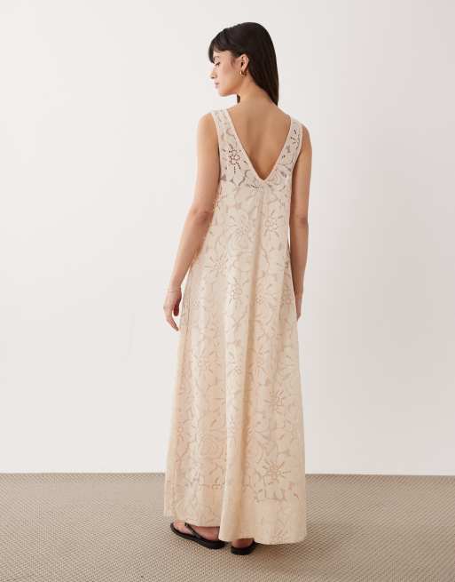 ASOS DESIGN - Rechtvallende maxi jurk van kant in neutraal, 4 van 4