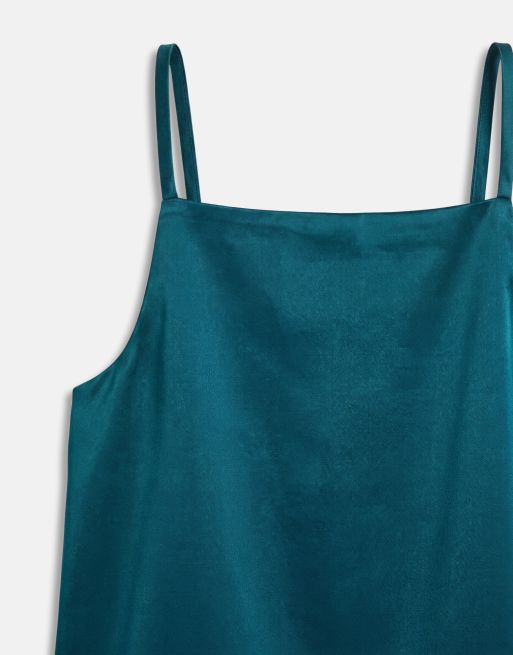 ASOS DESIGN - Rechtvallende mini cami-jurk van satijn in groenblauw, 8 van 8