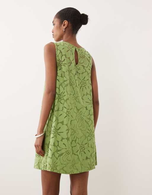 ASOS DESIGN - Rechtvallende mini-jurk met kant in groen, 3 van 4