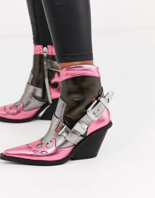 asos design coral leather western boots in black