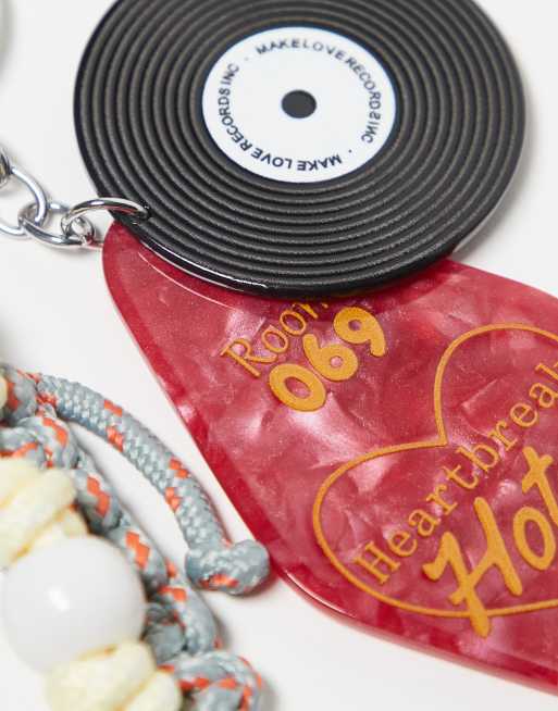 ASOS DESIGN record disc and cord bag charm keyring in multi