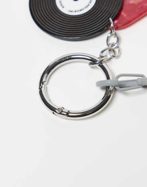 ASOS DESIGN record disc and cord bag charm keyring in multi