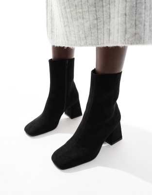 ASOS DESIGN - Record - Elegante Stiefel in Micro-Schwarz mit mittelhohem Absatz