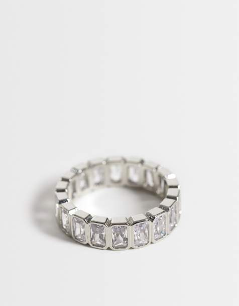 ASOS DESIGN rectangle cubic zirconia crystal ring in silver - view 1