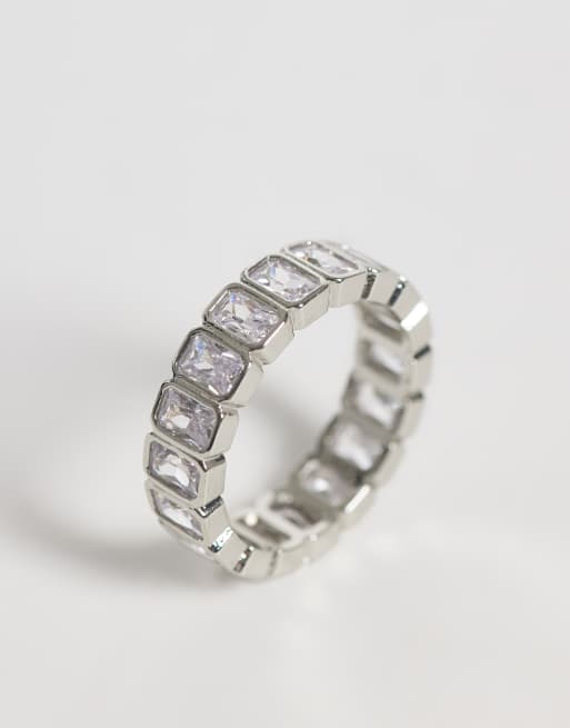 ASOS DESIGN rectangle cubic zirconia crystal ring in silver, 2 of 3