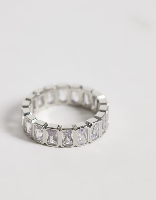 ASOS DESIGN rectangle cubic zirconia crystal ring in silver, 3 of 3