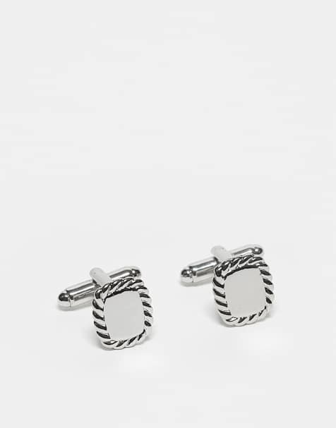 ASOS DESIGN rectangle cufflinks in silver tone - view 1