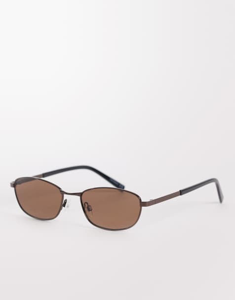 ASOS DESIGN rectangle metal sunglasses in brown frame with brown lens - view 1