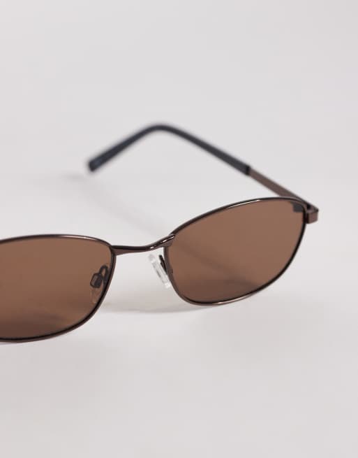 ASOS DESIGN rectangle metal sunglasses in brown frame with brown lens, 2 of 3