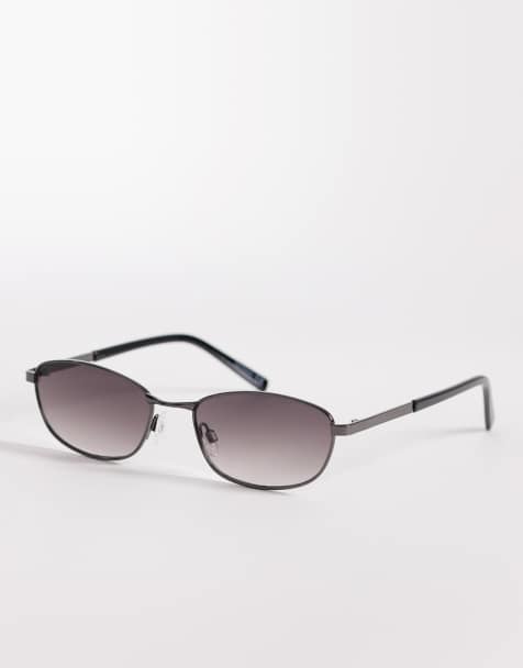 ASOS DESIGN rectangle metal sunglasses in gray frame with smoke lens - view 1