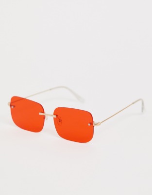 rimless red glasses