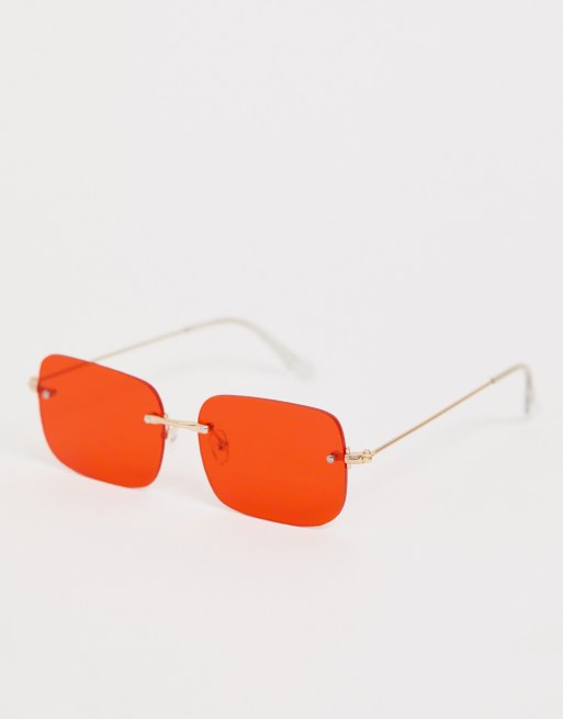 ASOS DESIGN rimless retro sunglasses with gradient lens in gold finish