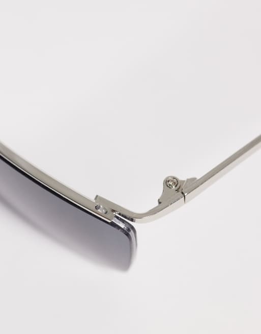 ASOS DESIGN rectangle rimless sunglasses in silver metal frame with smoke lens, 2 of 3