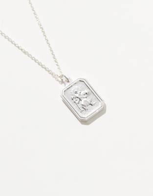 Asos Design Rectangle St. Christopher Pendant In Silver