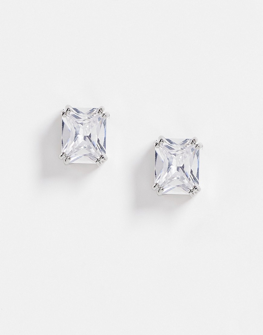 ASOS DESIGN rectangle stud earrings with cubic zirconia stones-Silver